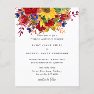 Papier Fleurs de soleil rustiques Jaune Bleu Rouge Mariag