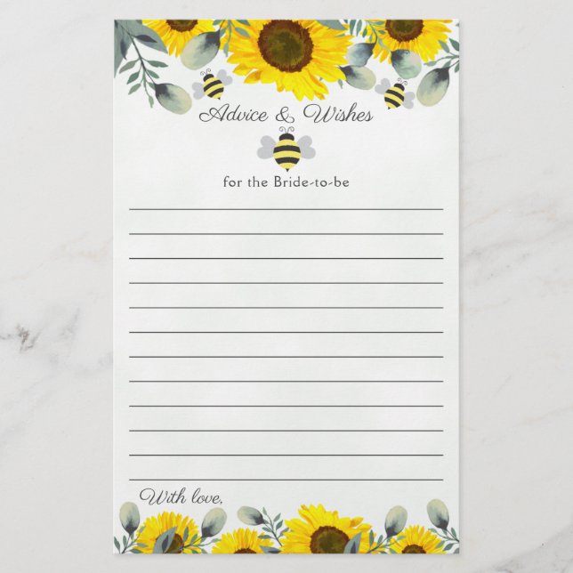 Papier Fleurs de tournesol et abeilles Souhaits et consei (Devant)
