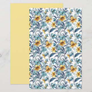 Papier Fleurs élégantes jaunes et bleues de jardin