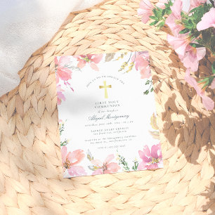 Papier Fleurs et Croix d'or Premier budget de communion s