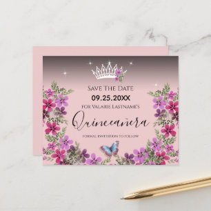 Papier Fleurs et papillon Quinceanera Enregistrer la date