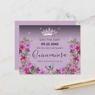 Papier Fleurs et papillon Quinceanera Enregistrer la date