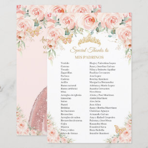 Papier Fleurs florales rose pâle Mis Padrinos Quinceañera