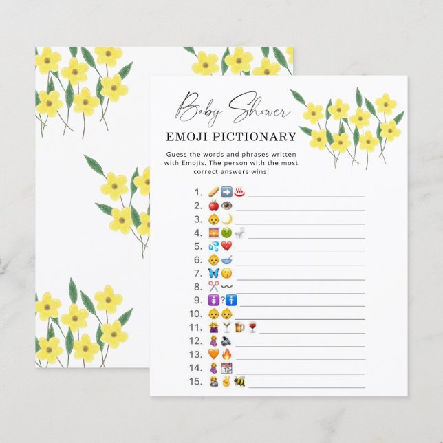 Papier Fleurs jaunes sauvages \ Jeu de pictionnaire Emoji (Devant / Derrière)