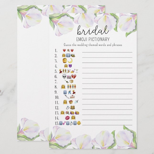 Papier Fleurs - jeu de pictionary emoji pour baby shower  (Devant / Derrière)