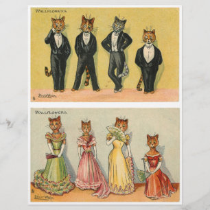 Papier Fleurs murales de chat colorées par Louis Wain
