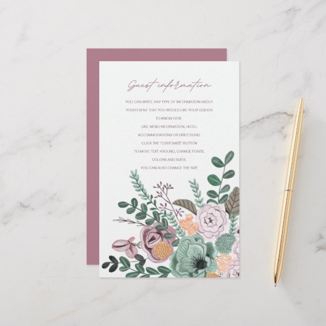 Papier Fleurs romantiques peintes à la main Informations  (Devant/Arrière en situation)