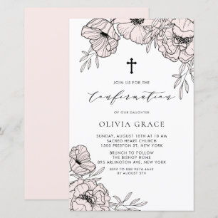Papier Fleurs rose vif modernes Invitation de confirmatio