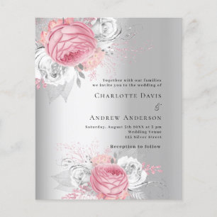 Papier Fleurs roses argent budget faire-part de mariage