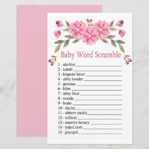 Papier Fleurs roses Baby mot scramble jeu