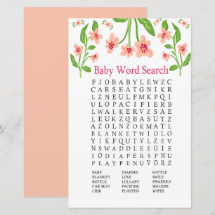 Papier Fleurs roses Baby shower Word Recherche Jeu