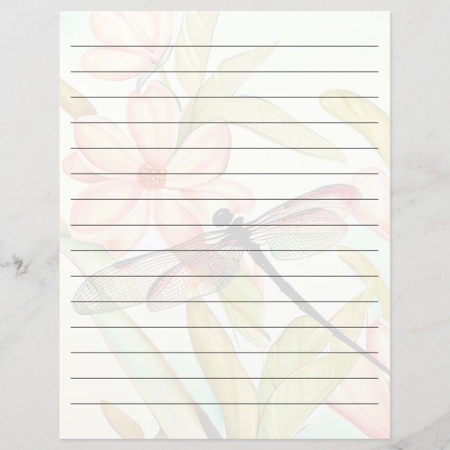 Papier Fleurs roses et alignées de libellules (Devant)