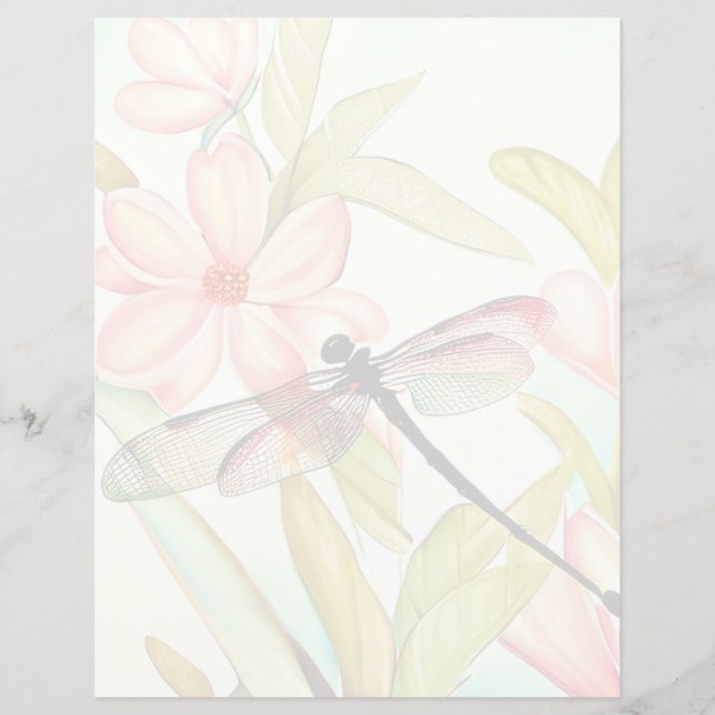 Papier Fleurs roses et libellules (Devant)
