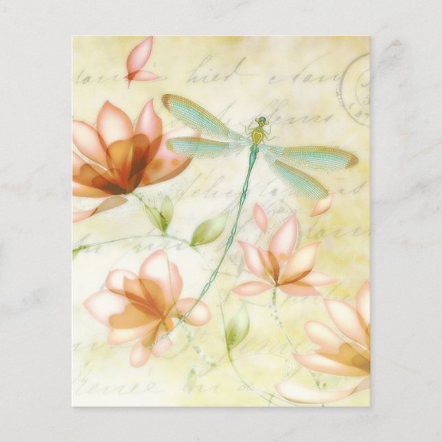 Papier Fleurs roses et libellules (Devant)