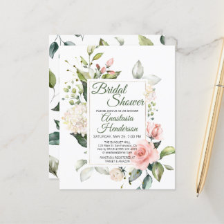 Papier Fleurs roses. Invitation à la douche nuptiale.