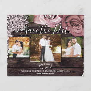 Papier Fleurs Roses Poussiéreuses Bois Rustique Photo Enr
