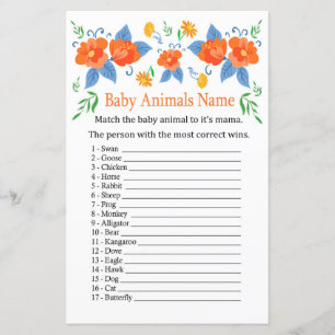 Papier Fleurs rouges Bébé Animaux Nom Jeu