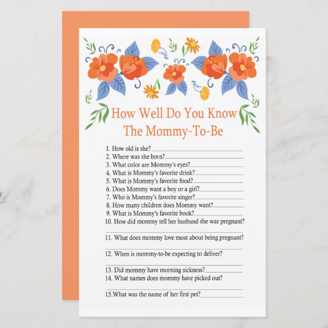 Papier Fleurs rouges Comment bien connaissez-vous le jeu  (Devant / Derrière)