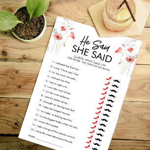 Papier Fleurs Rouges Il A Dit Qu'Elle A Dit Jeu   Personn