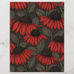 Papier Fleurs rouges sur marron