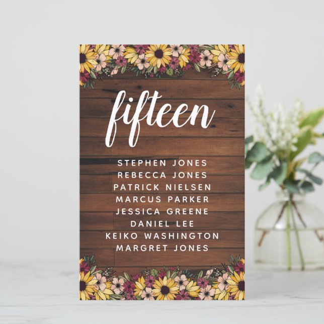 Papier Fleurs rustiques Bois Numéro de table Nom du clien (Debout devant)
