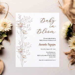 Papier fleurs sauvages baby showers en fleurs beige invit