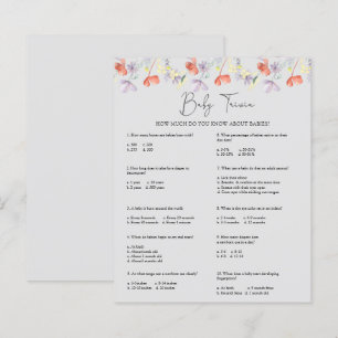 Papier Fleurs sauvages Bébé Quiz   Jeu de Baby Shower