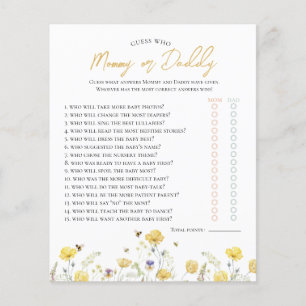 Papier Fleurs sauvages & Devinez Qui Baby shower Jeu