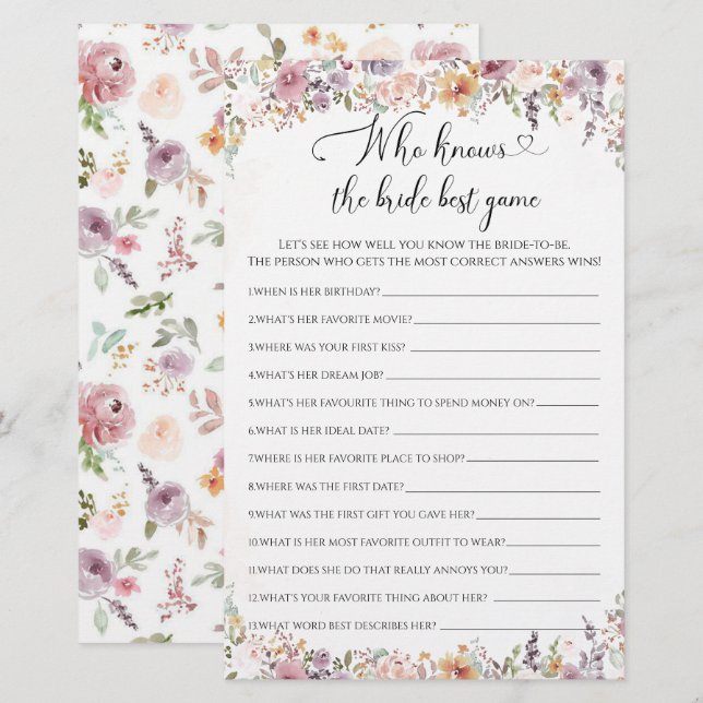 Papier Fleurs sauvages élégants Qui connaît la mariée mei (Devant / Derrière)