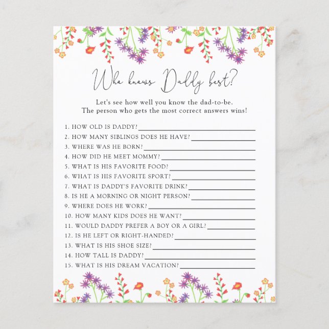 Papier Fleurs sauvages qui connaît le mieux DADDY (Devant)