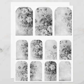 Papier Fleurs Vintage Collage 1b 4 de 4 Noir et Blanc