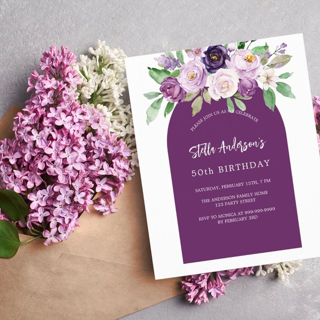 Papier Fleurs violet violet violet budget invitation d'an (Créateur téléchargé)
