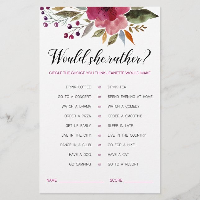 Papier Fleurs Voudrait-Elle Plutôt Fête des mariées Jeu (Devant)