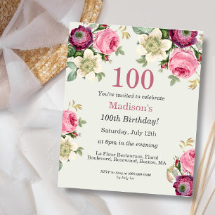 Papier Floral 100e Budget Invitation d'anniversaire
