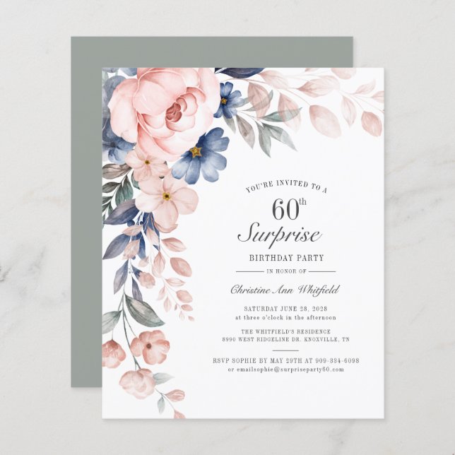 Papier Floral 60e anniversaire de fête Invitation (Devant / Derrière)