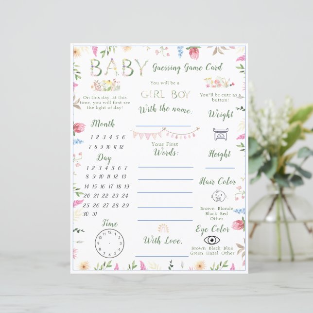 Papier Floral ABC Alphabet Baby shower de devinette Jeu (Debout devant)