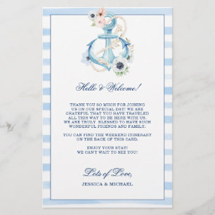 Papier Floral Ancre Beach Mariage Itinéraire de bienvenue