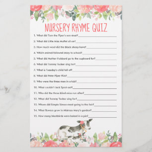 Papier Floral Aquarelle Vaches ferme Nursery Rhyme Quiz