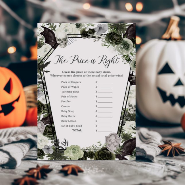 Papier Floral Baby shower gothique Le prix est le bon jeu (Floral Gothic Coffin Baby Shower The Price is Right Game)