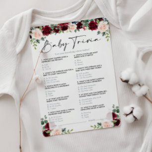 Papier Floral Baby Trivia Baby shower Jeu