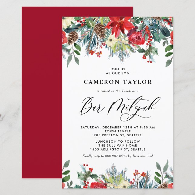 Papier Floral Bar Mitzvah Invitation (Devant / Derrière)