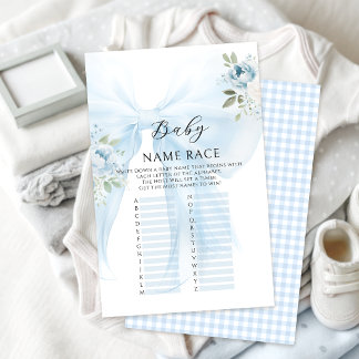 Papier Floral Blue Bow Baby Name Race Shower Games