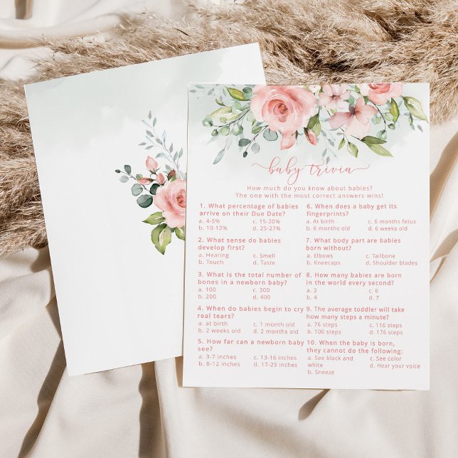 Papier Floral blush Baby trivia jeu de baby shower (Créateur téléchargé)