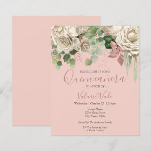 Papier Floral Blush rose Quinceanera Budget Invitation