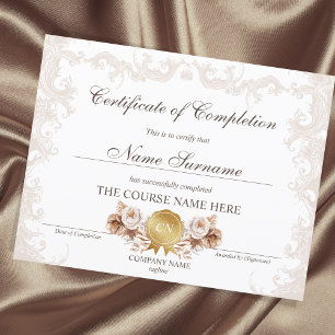 Papier Floral Boho Certificat d'achèvement Prix Cours