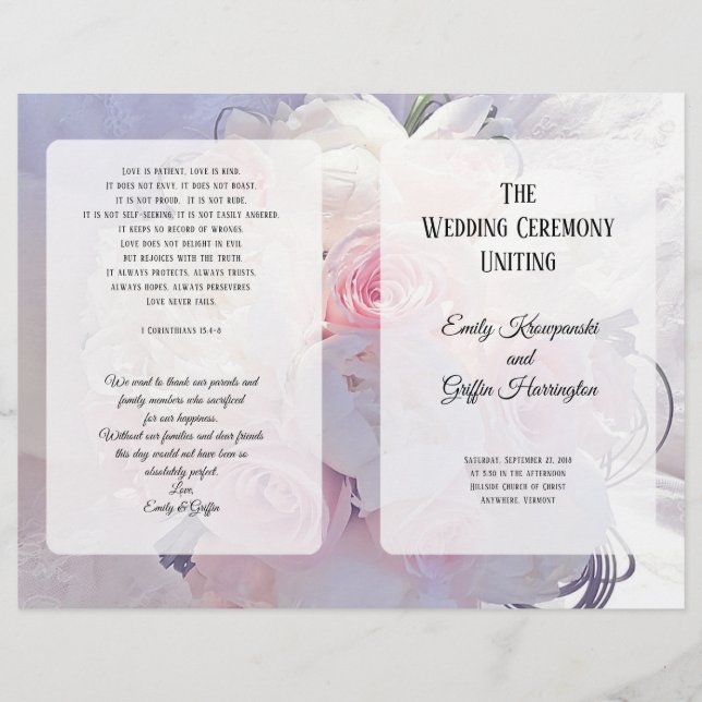 Papier Floral Bouquet Christian Catholic Wedding Programm (Devant)