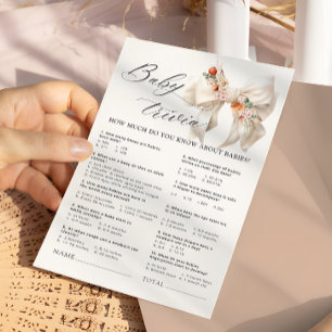 Papier Floral Bow Elegant Baby shower Baby Trivia Jeu