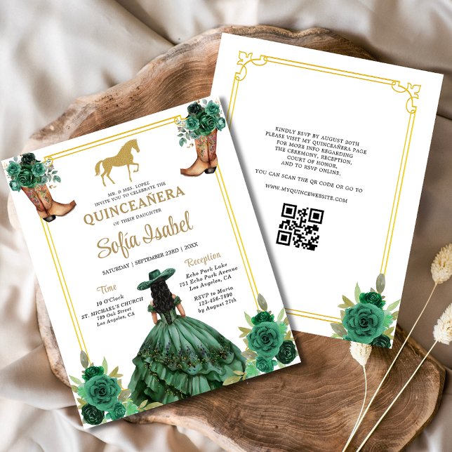 Papier Floral Emerald Green Boots Horse Quinceanera (Créateur téléchargé)