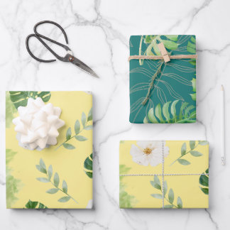 Papier floral et feuille tropicale aquarelle jaune