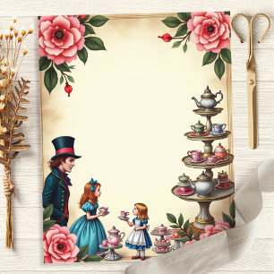 Papier floral fête de thé de la Alice folle chapea